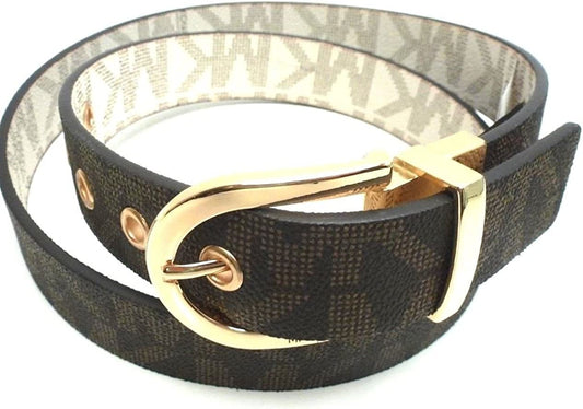 Michael Kors Women'S Mk Signature Monogram Logo Wide Belt Apparel & Accessories > Clothing Accessories > Belts Michael Kors Chocolate-vanilla/Gold Medium 