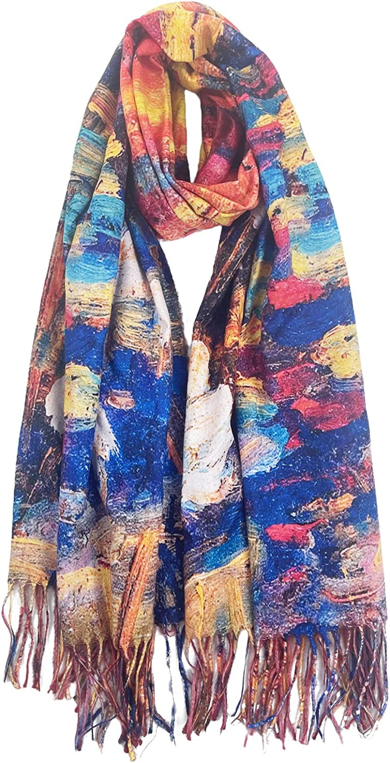 Soft Cashmere Feel Scarf for Women Elegant Large Winter Warm Scarves Shawl Wrap Gifts Monet Klimt Van Gogh'S Art Printed Apparel & Accessories > Clothing Accessories > Scarves & Shawls VIUJUH Lotus  