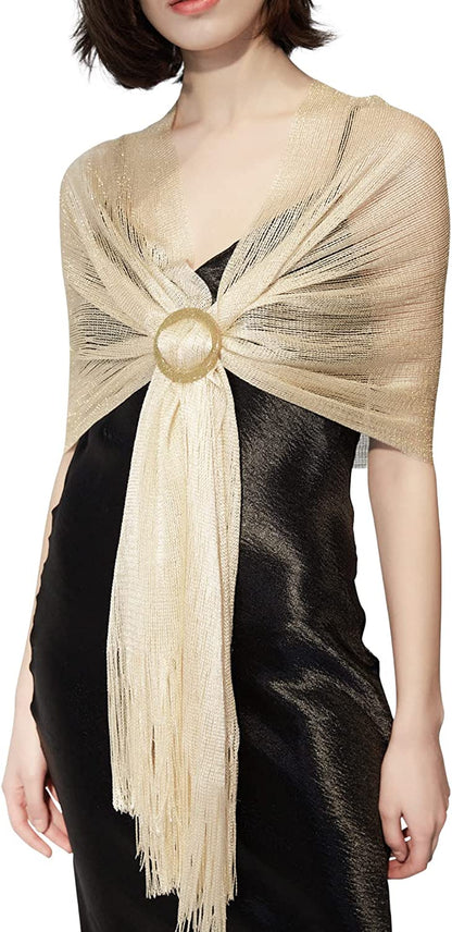 Missshorthair Women'S Sparkle Shawls and Wraps with Buckle for Wedding Party Dresses Apparel & Accessories > Clothing Accessories > Scarves & Shawls MissShorthair Light Champagne+gift Bag1  
