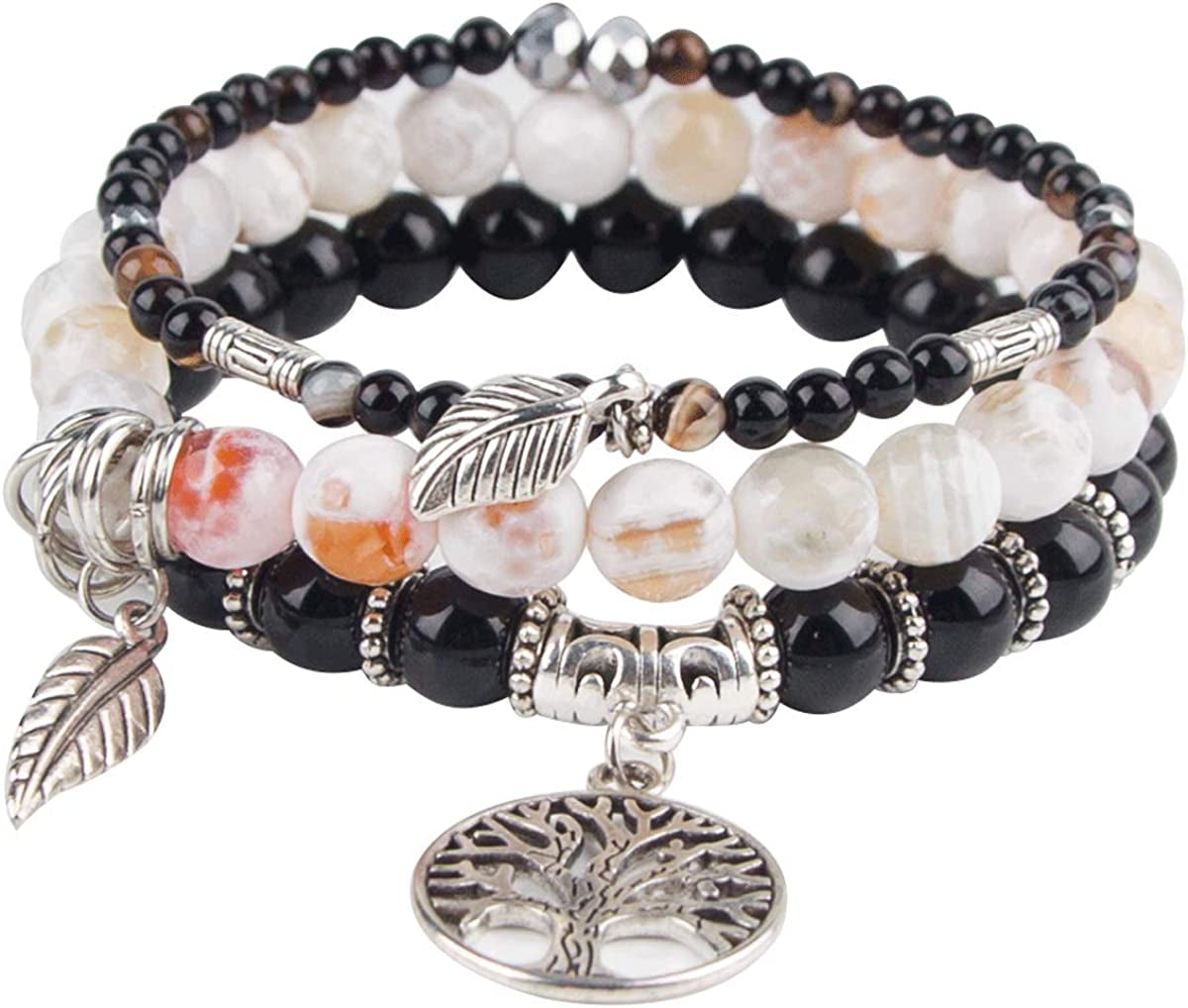 Tree of Life Turquoise Jasper & Tibetan Agate Gemstone Chakra Beaded Bracelet | Beach Charm Bracelet Set - Ocean Jewelry…… Apparel & Accessories > Jewelry > Bracelets Jardme Onyx  