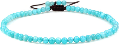 Keleny Natural Gemstone 4Mm round Bead Charm Stretch Anklet for Women Brown Rope Adjustable 8.6-11 Inch Apparel & Accessories > Jewelry > Anklets Kelenystones Blue Russia Amazonite  