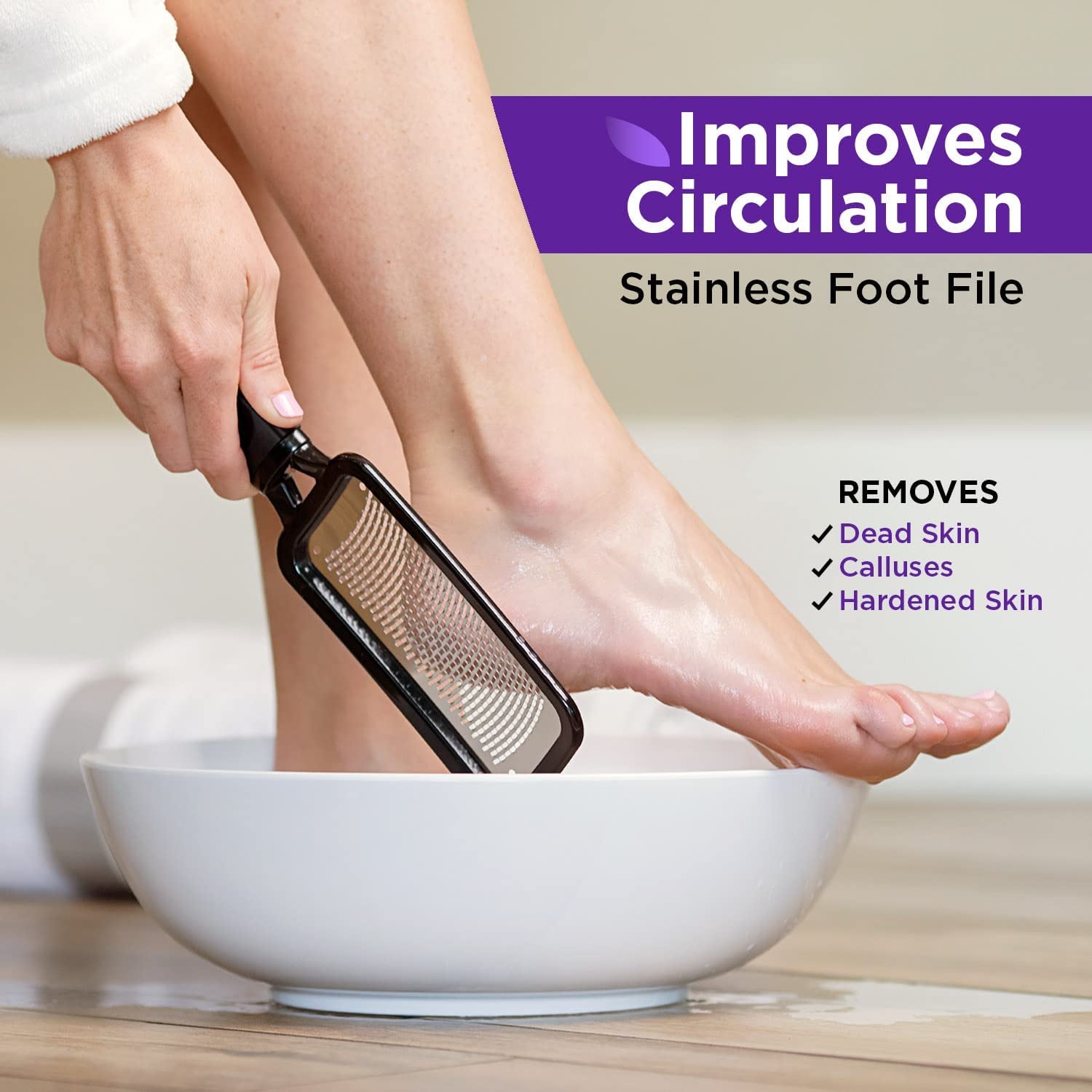 DAILY REMEDY Foot Callus Remover Set - Includes 1 Stainless Rasp Foot File, 4 Premium Pumice Stone and 1 Nail Brush, Best Foot Care Pedicure Tools to Remove Hard Dry Skin (Purple) Health & Beauty > Personal Care > Foot Care DAILY REMEDY   