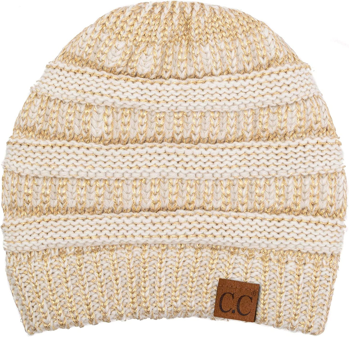 C.C Women'S Beanie Apparel & Accessories > Clothing Accessories > Hats C.C Metallic Ivory/Gold One Size 