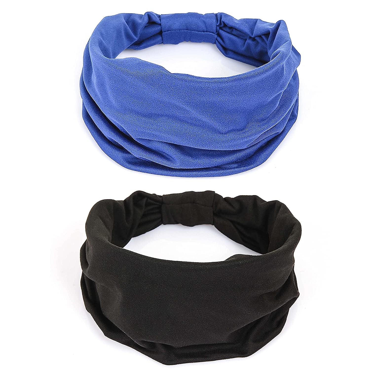 Gili 6 Pack Wide Headbands for Women Non Slip Soft Elastic Hair Bands Yoga Running Sports Workout Gym Head Wraps , Knotted Cotton Cloth African Turbans Bandana ( with 6 Pcs Hair Ties) Apparel & Accessories > Clothing Accessories > Bandanas & Headties GILI 2 Color (Black+Blue)  