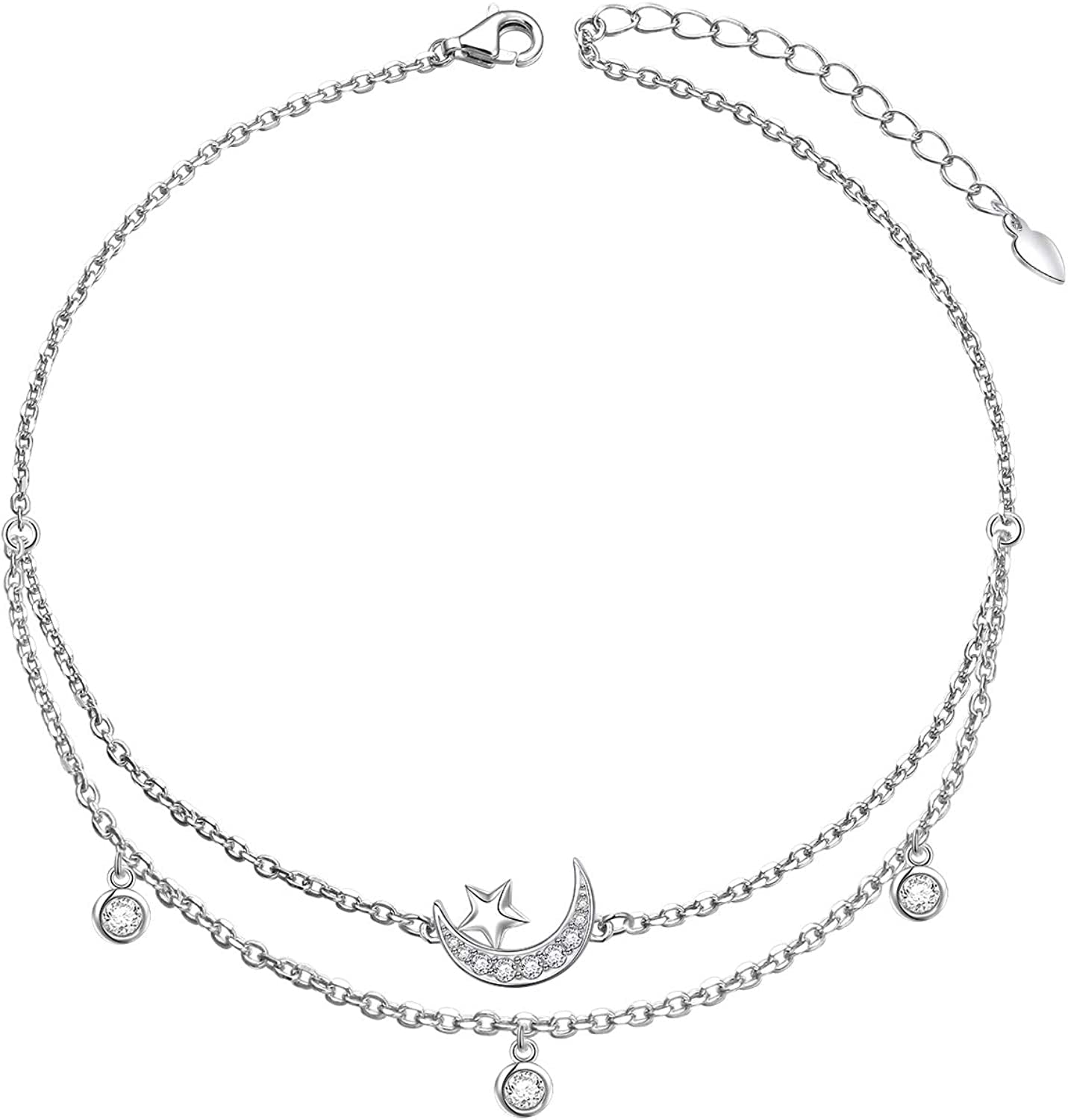 Star Moon Layered Anklet 925 Sterling Silver Sunflower Anklets for Women Girls Adjustable Beads Crescent Ankle Bracelet Boho Beach Foot Chain 9+1.5 Inch Charm Jewelry Birthday Gifts Apparel & Accessories > Jewelry > Anklets SilverSea Jewelry Star & Moon  