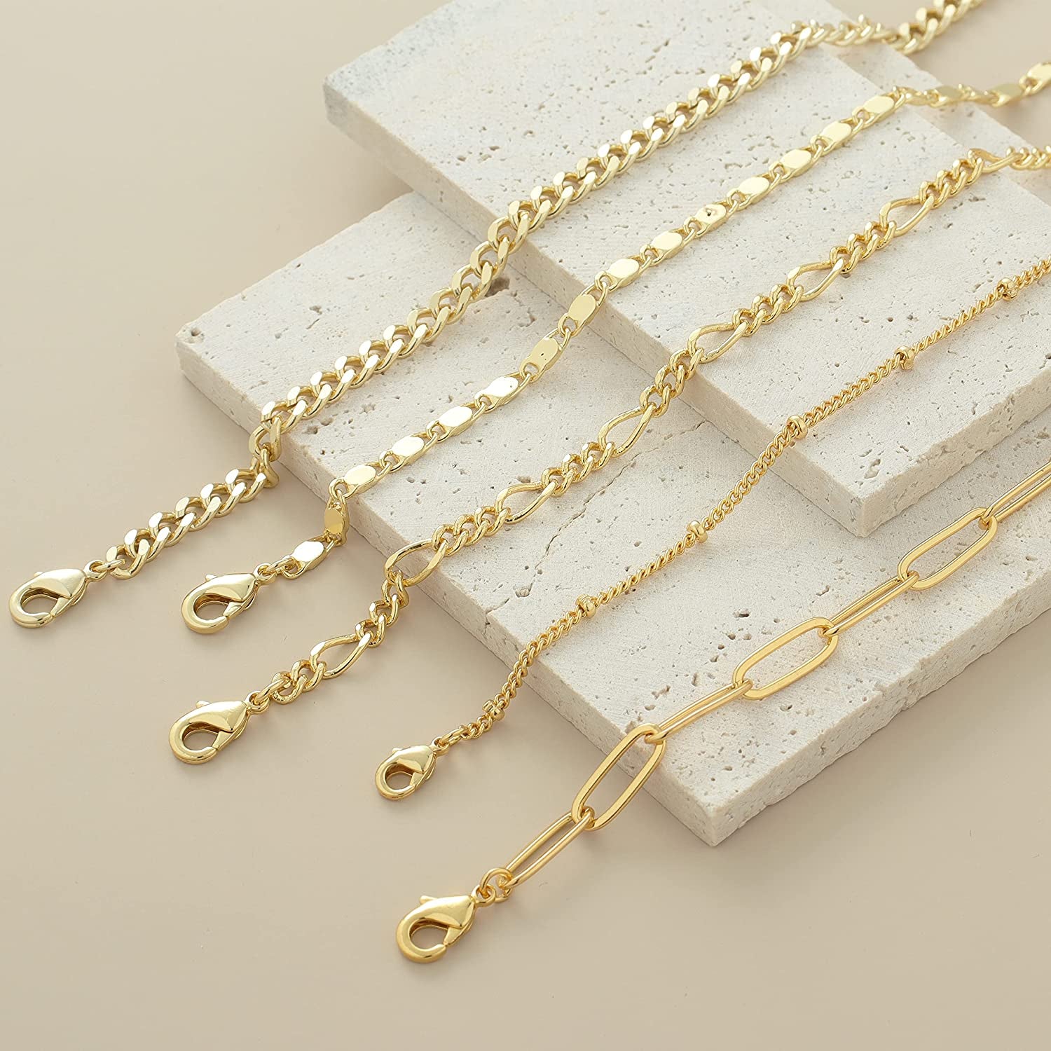 Reoxvo Dainty Gold Chain Bracelets Set for Women 14K Real Gold Plated Link Chain Bracelets for Women Trendy Gold Stackable Bracelets for Women Adjustable 7"+2" Apparel & Accessories > Jewelry > Bracelets Reoxvo   