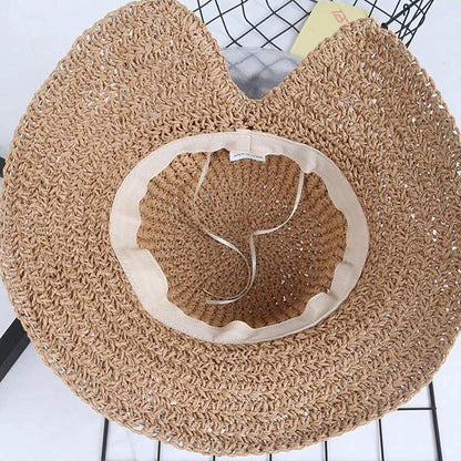 Foldable Wide Brim Floppy Straw Beach Sun Hat,Summer Cap with Bowknot for Women Girls,Strap Adjustable Apparel & Accessories > Clothing Accessories > Hats Bseash   