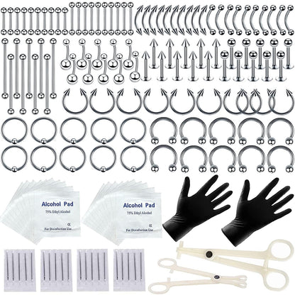 94PCS Mixed-Pack Piercing Kits for All Body Piercings Stainless Steel 14G 16G 20G Jewelry and Piercing Needle with Piercing Tools 10Pcs Alcohol Pad for Nose Septum Lip Ear Belly Button Cartilage Tragus Apparel & Accessories > Jewelry > Body Jewelry Tustrion 154PCS  