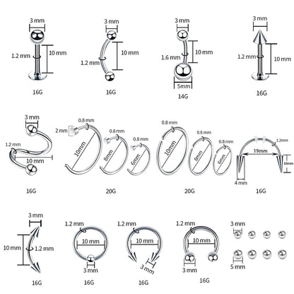 94PCS Mixed-Pack Piercing Kits for All Body Piercings Stainless Steel 14G 16G 20G Jewelry and Piercing Needle with Piercing Tools 10Pcs Alcohol Pad for Nose Septum Lip Ear Belly Button Cartilage Tragus Apparel & Accessories > Jewelry > Body Jewelry Tustrion   