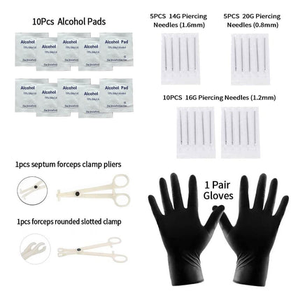 94PCS Mixed-Pack Piercing Kits for All Body Piercings Stainless Steel 14G 16G 20G Jewelry and Piercing Needle with Piercing Tools 10Pcs Alcohol Pad for Nose Septum Lip Ear Belly Button Cartilage Tragus Apparel & Accessories > Jewelry > Body Jewelry Tustrion   