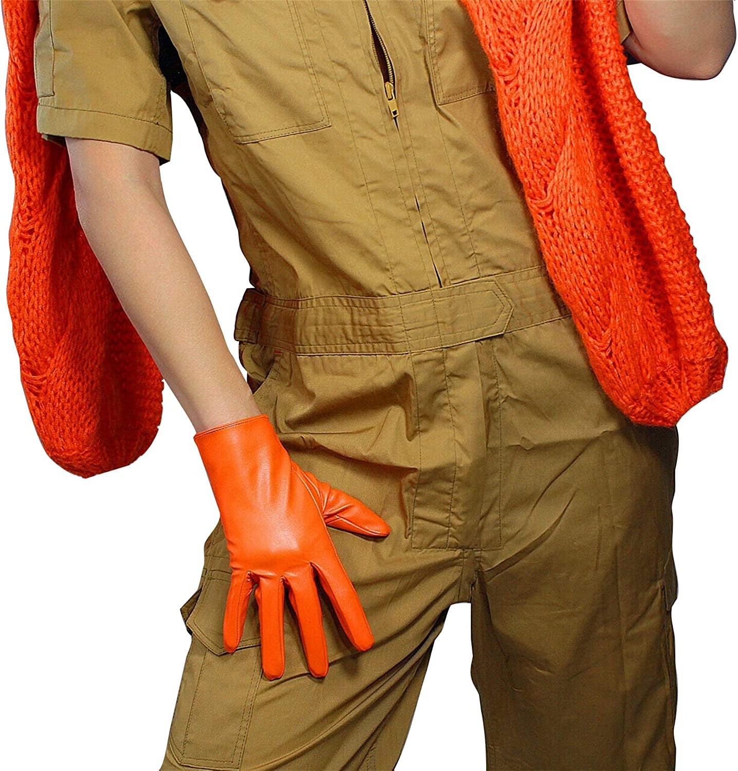 Dooway Women'S Short Dress Leather Gloves for Evening Costumes Daily Faux Leather PU 21Cm Apparel & Accessories > Clothing Accessories > Gloves & Mittens DooWay Orange  