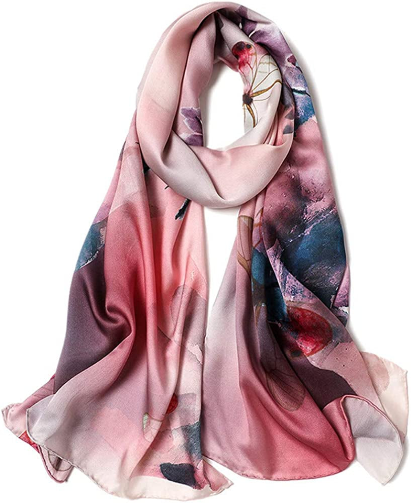 Women'S Mulberry Silk Scarf Floral Print Satin Long Scarf Wrap Shawl Apparel & Accessories > Clothing Accessories > Scarves & Shawls Smi&Love Mzyy07  
