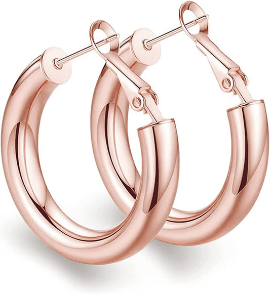 Thick Gold Hoop Earrings Lightweight Howllow Tube Hoops Chunky Gold for Women Hypoallergenic Big Earring 25Mm 30Mm 40Mm 50Mm Apparel & Accessories > Jewelry > Earrings BMMYE Rose gold-25mm  