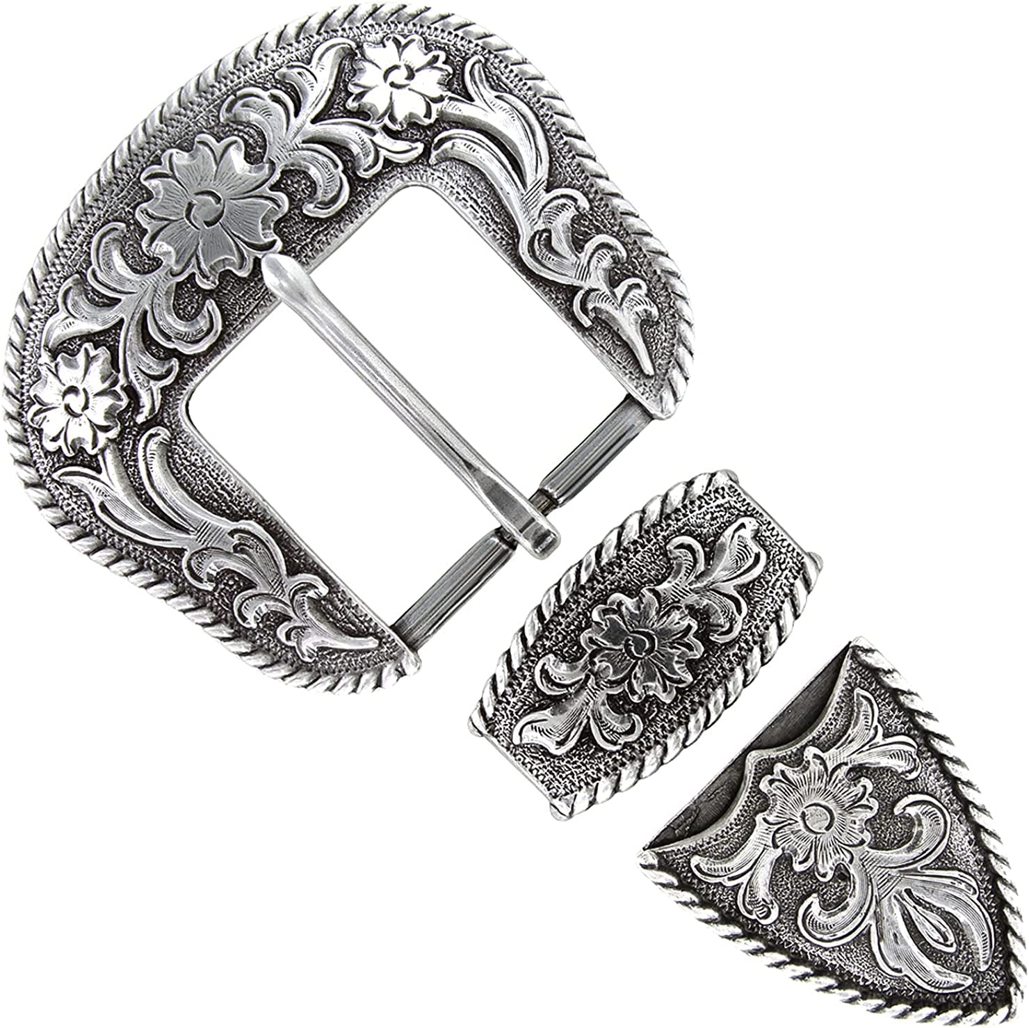 Cowboy Cowgirl Western Floral Engraved Replacement Belt Buckle Set Fits 1-1/2"(38Mm) Belt Strap Apparel & Accessories > Clothing Accessories > Belt Buckles Cowboy Craft Antique Silver  