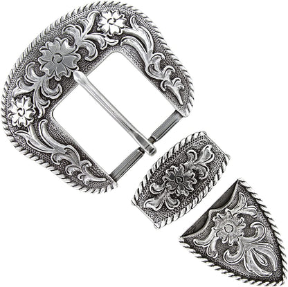 Cowboy Cowgirl Western Floral Engraved Replacement Belt Buckle Set Fits 1-1/2"(38Mm) Belt Strap Apparel & Accessories > Clothing Accessories > Belt Buckles Cowboy Craft Antique Silver  