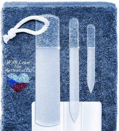 Genuine Czech Glass Nail File Set - Callus Remover Foot Rasp, Manicure & Pedicure, Professional Nail Care & Art, Double Sided Etched Different Grit Surface, Cotton Towel, Premium EU Quality by Gladzy Health & Beauty > Personal Care > Foot Care Gladzy   
