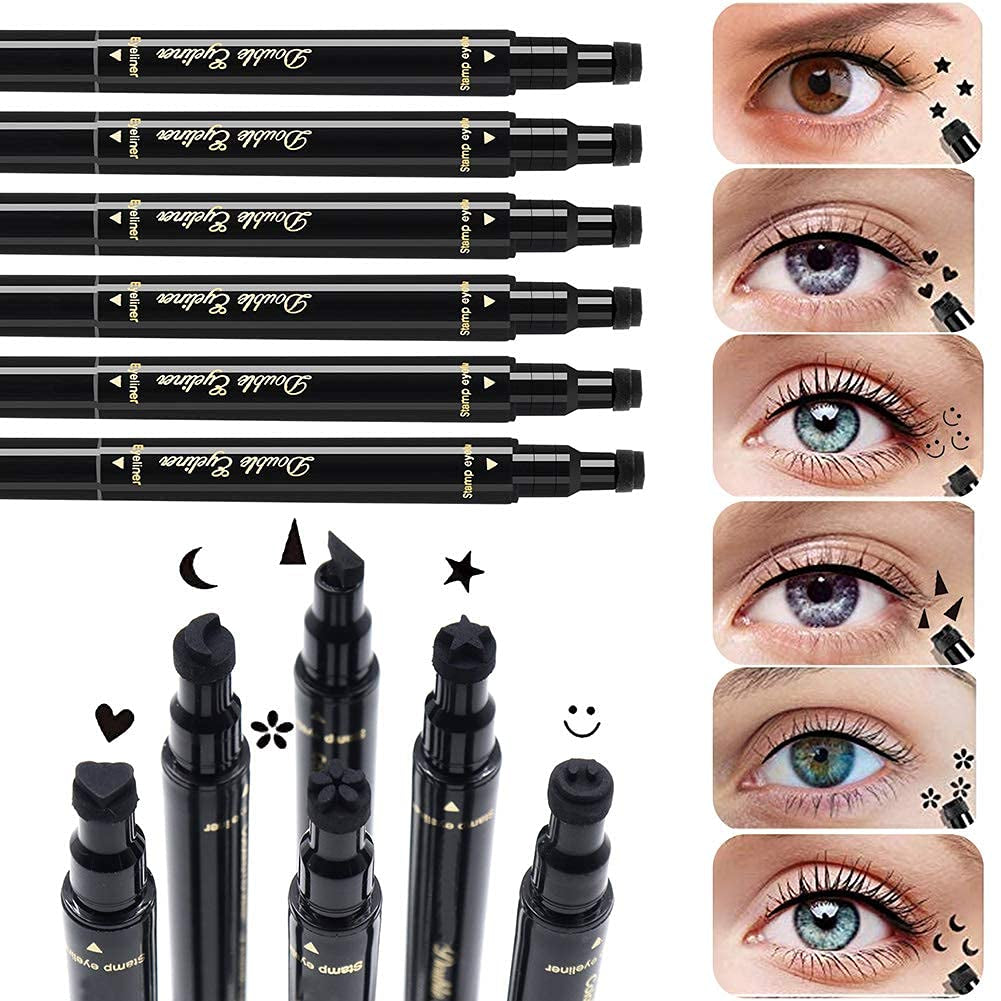 Eyeliner Stamps,7 Pcs Eyebrow Pencil Liquid Eyeliner Set,Waterproof Face Stamps with Heart/Flower/Moon/Star/Smiley Face/Triangle Seal Stamp,Long Lasting Seal Eyeliner Pen ,Eye Decoration Eye Liner Makeup Tool Black No Smudge (7PCS) Health & Beauty > Personal Care > Cosmetics > Cosmetic Tools > Makeup Tools POPMISOLER   