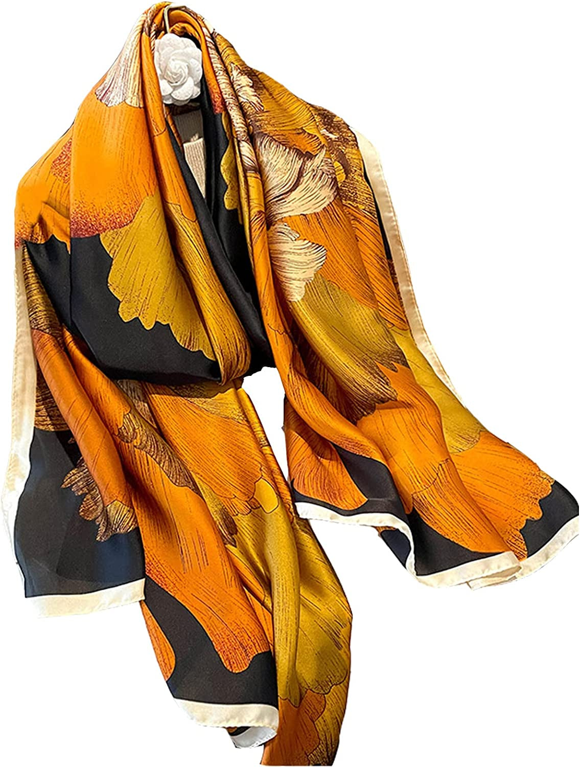 Fashion Scarves 100% Silk Felling Scarf Long Lightweight Sunscreen Shawls Wrap for Women Hair Scarves Apparel & Accessories > Clothing Accessories > Scarves & Shawls Aufeel Flower  
