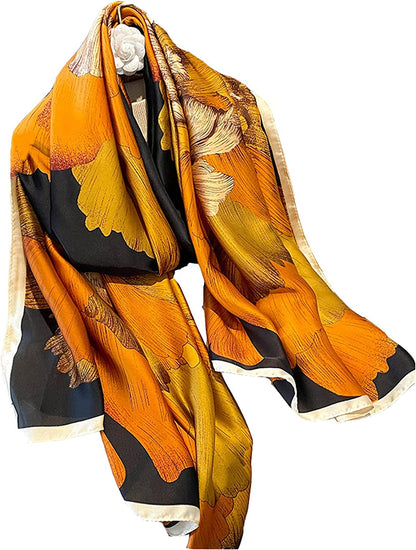 Fashion Scarves 100% Silk Felling Scarf Long Lightweight Sunscreen Shawls Wrap for Women Hair Scarves Apparel & Accessories > Clothing Accessories > Scarves & Shawls Aufeel Flower  