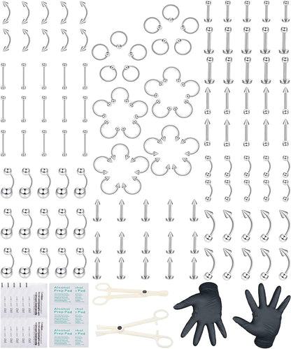 Ubjuliwa 148Pcs - 185Pcs Body Piercing Jewelry for All Piercings, Tongue Nipple Rings Eyebrow Lip Belly Button Barbell Nose Piercing Tragus Navel Body Jewelry for Women Piercings 14G-18G Apparel & Accessories > Jewelry > Body Jewelry Ubjuliwa style3  