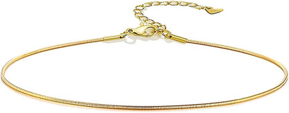 QJLE 18K Gold Plated Flat Snake Chain Link Dainty Ankle Bracelets for Women, Boho Cute Summer Beach Anklet Adjustable Foot Jewelry Apparel & Accessories > Jewelry > Anklets QJLE 1.2mm Gold  