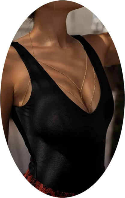 Gold Body Chain Jewelry for Women Body Chain Necklace Bikini Body Chain Waist Bracelet Personality Bikini Body Chain Belly Chain Jewelry for Girls Apparel & Accessories > Jewelry > Body Jewelry Taichell Gold  