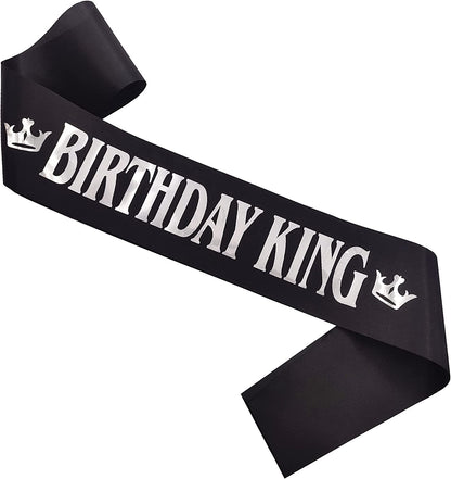 Birthday Gifts for Men,Boy Birthday King Sash Birthday Party Supplies and Decorations (Black-Silver） Apparel & Accessories > Clothing Accessories > Sashes MGJSRNH Black-men's  