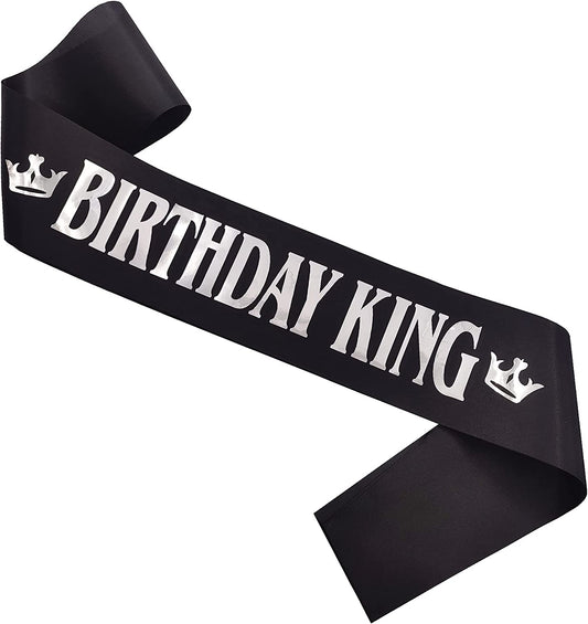 Birthday Gifts for Men,Boy Birthday King Sash Birthday Party Supplies and Decorations (Black-Silver） Apparel & Accessories > Clothing Accessories > Sashes MGJSRNH Black-men's  
