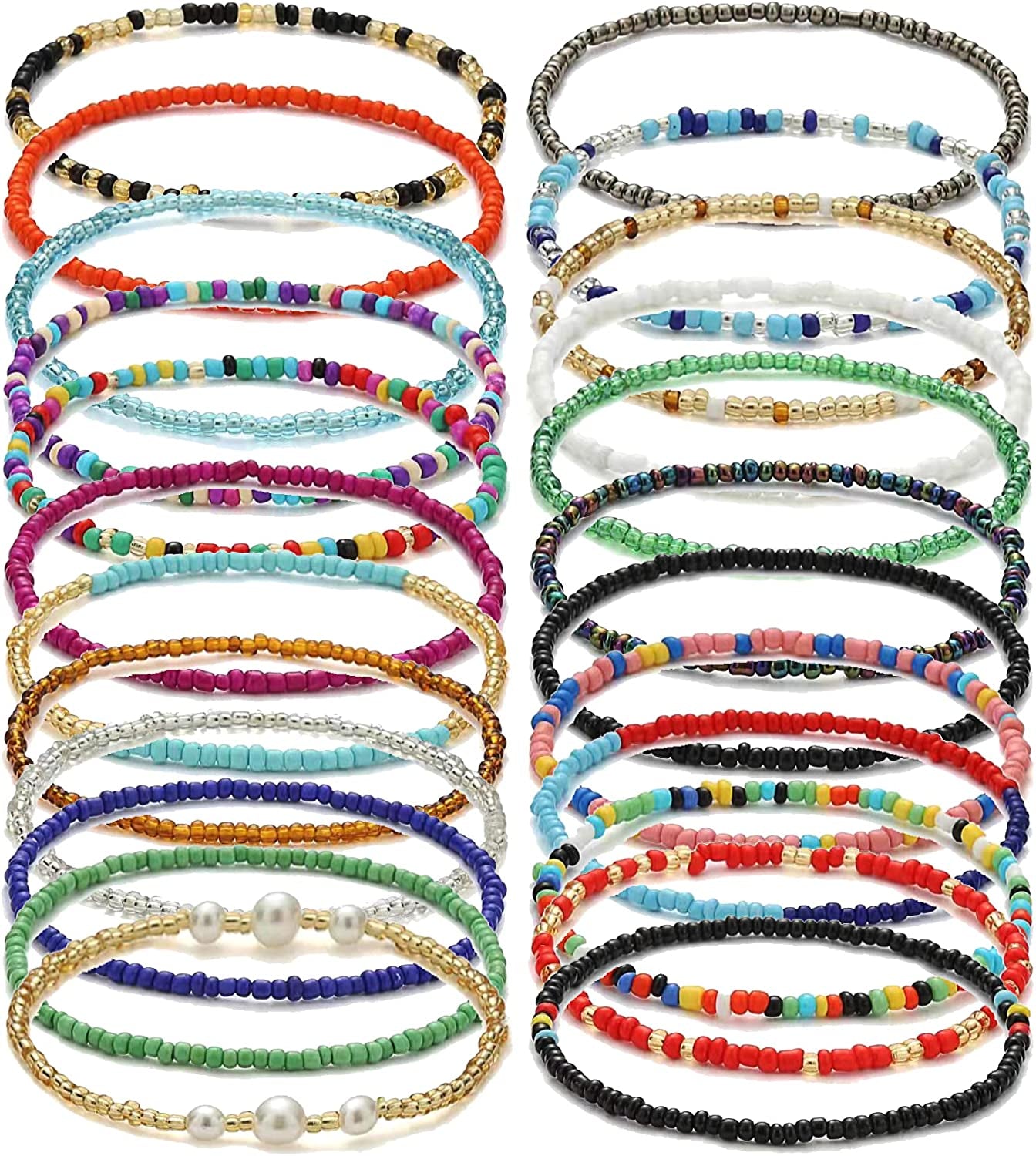 Beaded Anklet for Women Handmade Boho Beaded Ankle Bracelets Colorful Beads Foot Anklets for Teen Girls Apparel & Accessories > Jewelry > Anklets Taouzi Style:24Set  