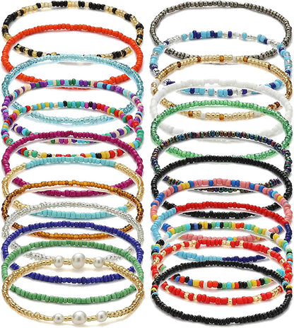 Beaded Anklet for Women Handmade Boho Beaded Ankle Bracelets Colorful Beads Foot Anklets for Teen Girls Apparel & Accessories > Jewelry > Anklets Taouzi Style:24Set  