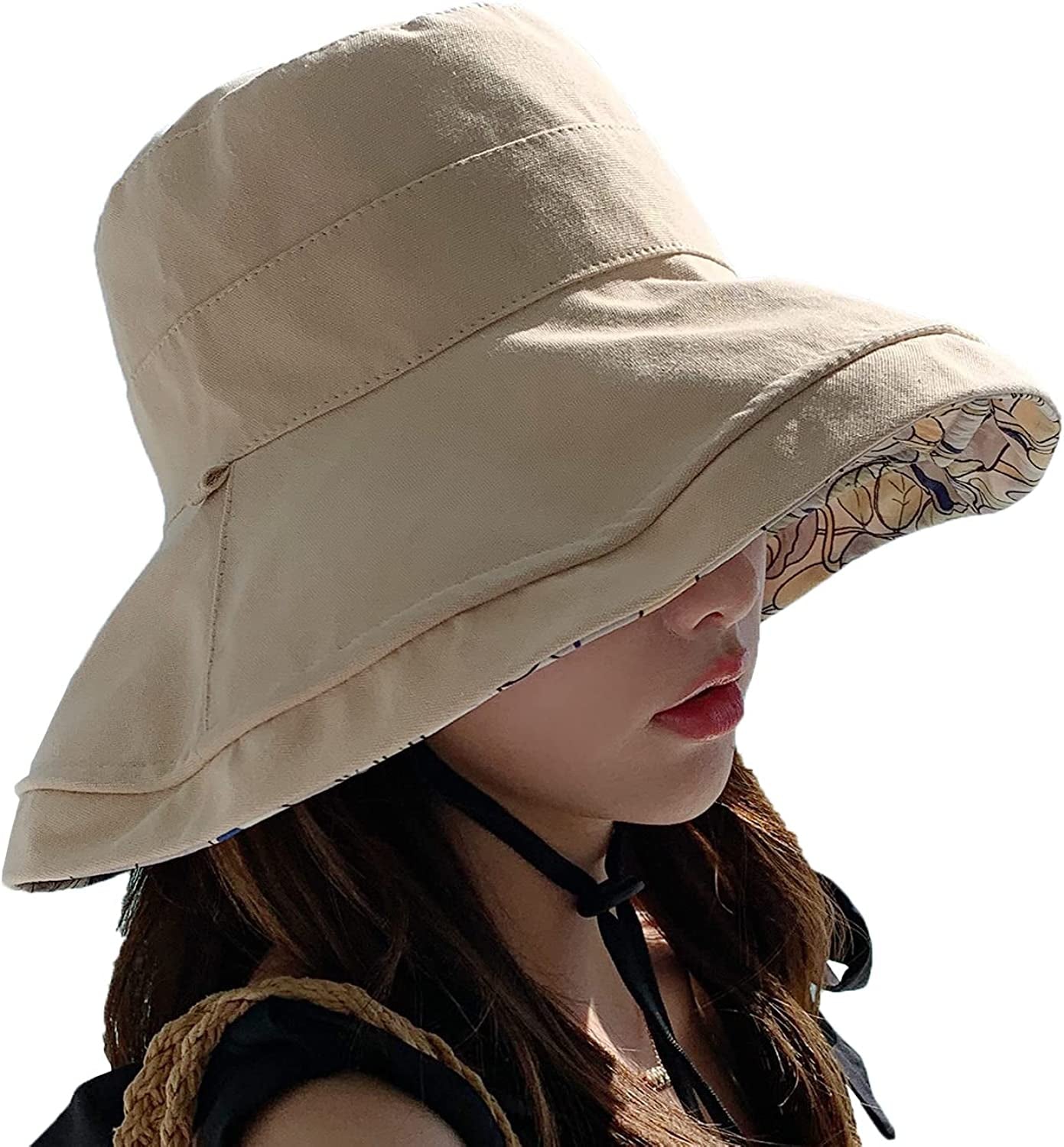 Farodor Women'S Packable Reversible Bucket Hat UV Sun Protection Wide Brim Summer Beach Cap Apparel & Accessories > Clothing Accessories > Hats FaroDor 4beige  