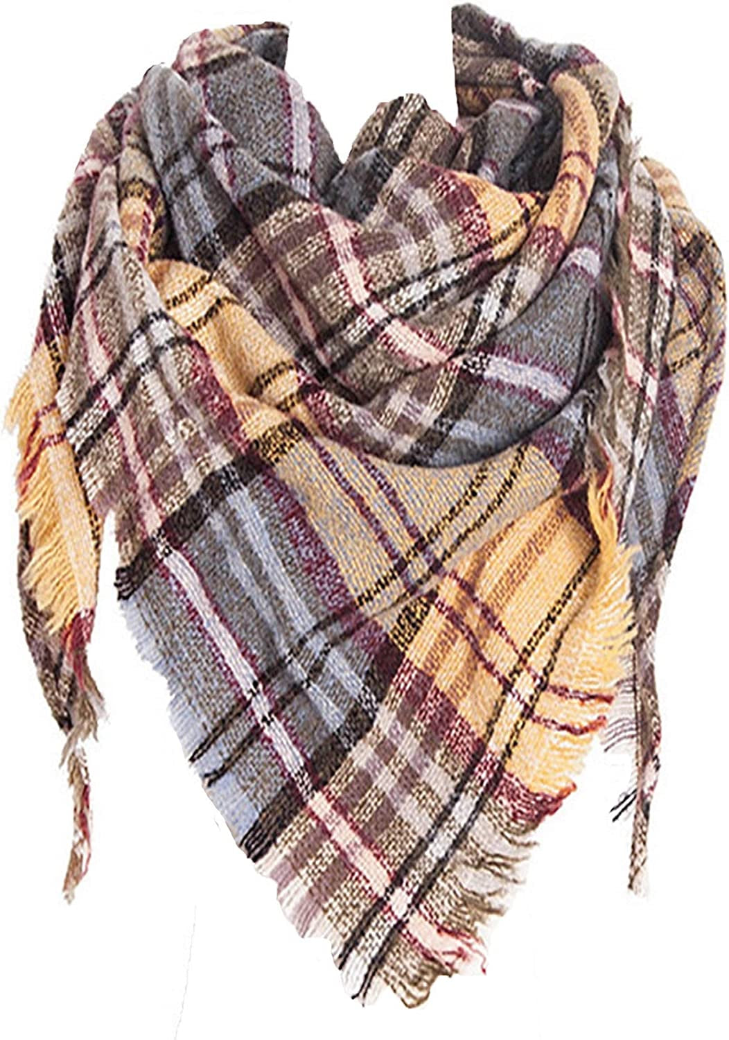 Wander Agio Womens Warm Scarf Triangle Shawls Winter Scarves Stripe Plaid Fichu Rough Surface Apparel & Accessories > Clothing Accessories > Scarves & Shawls Wander Agio Yellow 08  
