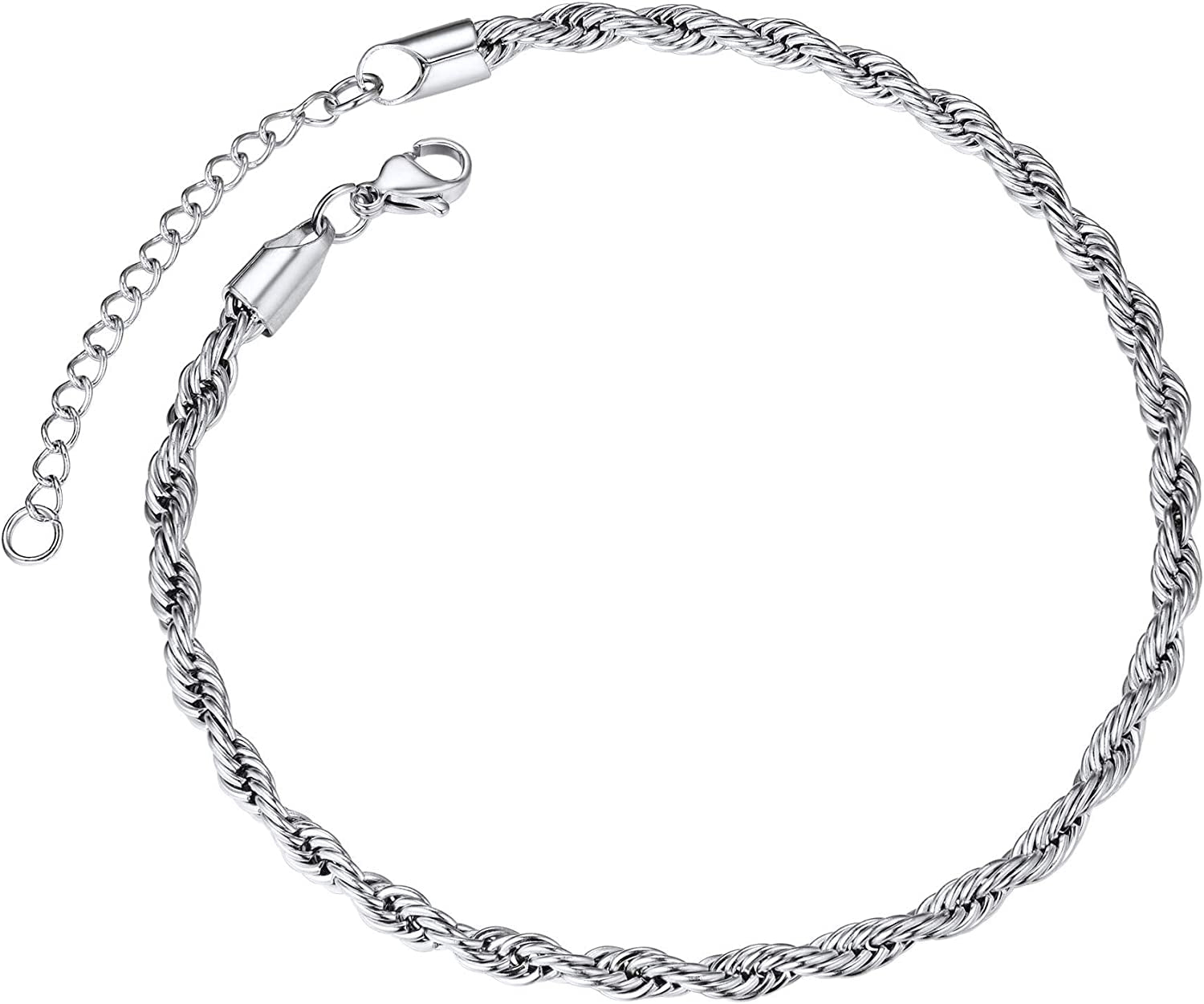 Chainspro Resizable Anklet Chain for Women Men, Figaro/Wheat/Twist Rope/Cuban Foot Bracelet-Strong with Good Clasp-18K Gold Plated(Send Gift Box) Apparel & Accessories > Jewelry > Anklets ChainsPro 09:twsit rope-Stainless  