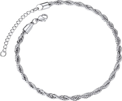 Chainspro Resizable Anklet Chain for Women Men, Figaro/Wheat/Twist Rope/Cuban Foot Bracelet-Strong with Good Clasp-18K Gold Plated(Send Gift Box) Apparel & Accessories > Jewelry > Anklets ChainsPro 09:twsit rope-Stainless  
