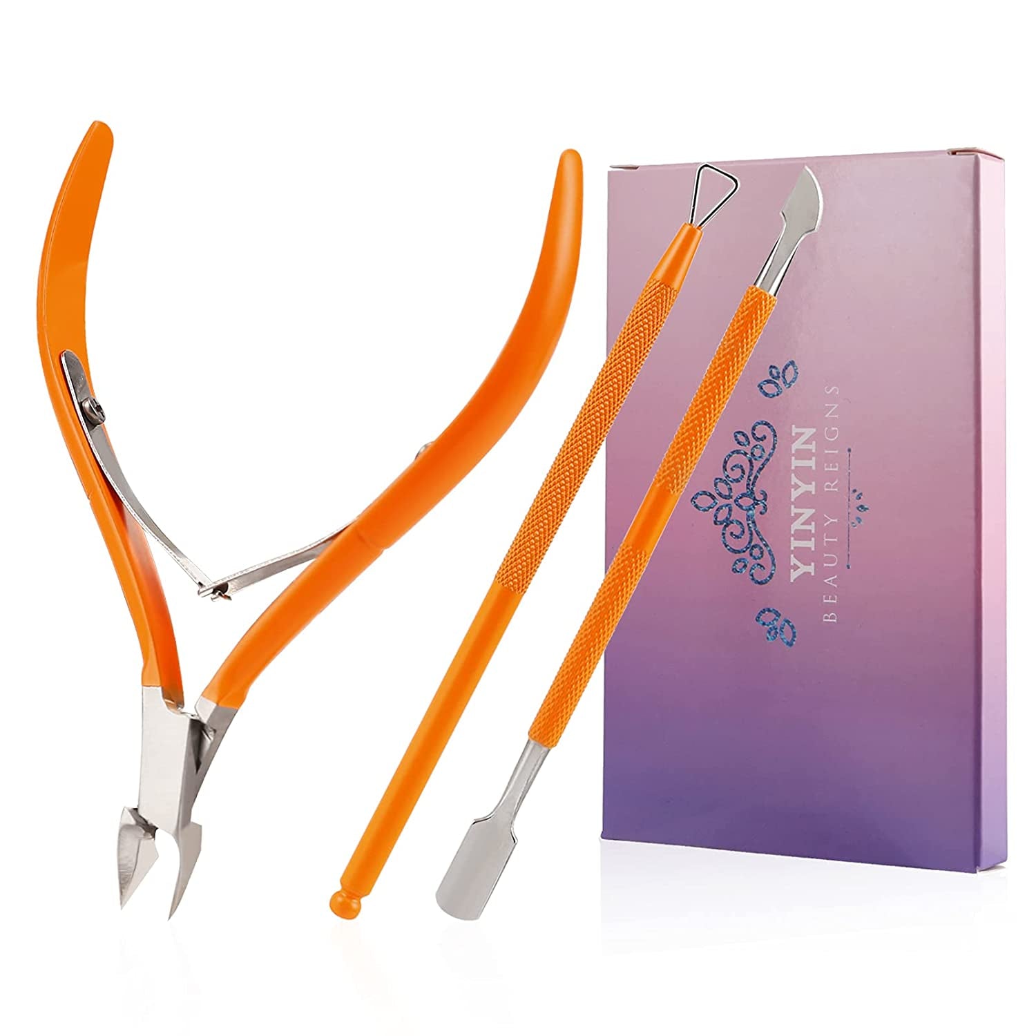 Cuticle Trimmer with Cuticle Pusher -YINYIN Cuticle Remover Cuticle Nippers Professional Stainless Steel Cuticle Pusher and Cutter Clippers Durable Pedicure Manicure Tools for Fingernails and Toenails Health & Beauty > Personal Care > Cosmetics > Cosmetic Tools > Nail Tools YINYIN Orange  