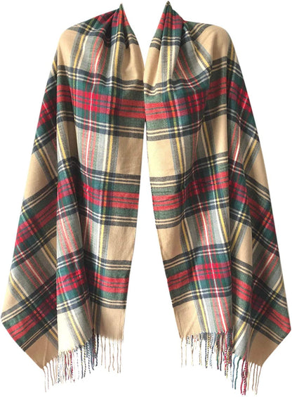 Women Oversized Scottish Clan Tartan Plaid Cashmere Feel Shawl Wrap Winter Scarf Apparel & Accessories > Clothing Accessories > Scarves & Shawls NY GOLDEN FASHION Camel Tartan  
