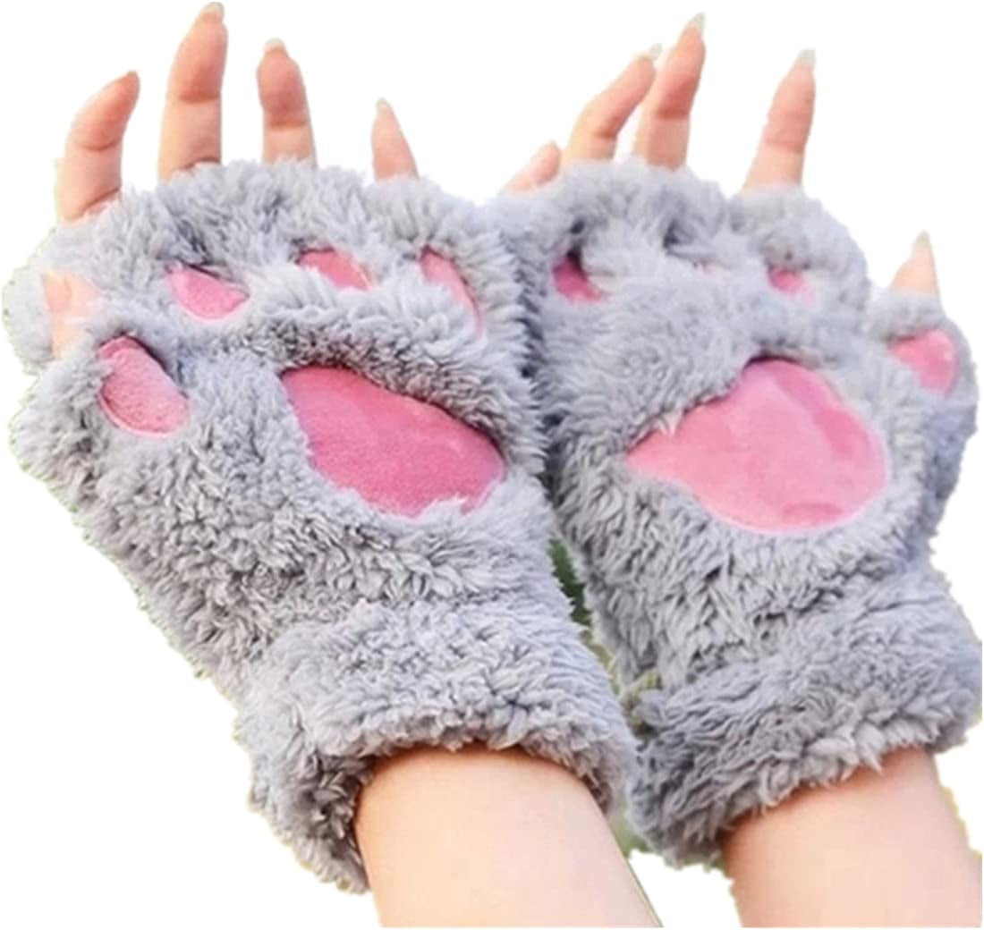 Mizhome Cat Bear Plush Claw Paw Mitten Soft Winter Gloves Costume Apparel & Accessories > Clothing Accessories > Gloves & Mittens MizHome Grey  