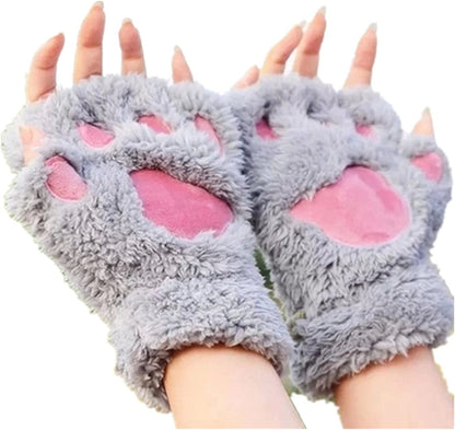 Mizhome Cat Bear Plush Claw Paw Mitten Soft Winter Gloves Costume Apparel & Accessories > Clothing Accessories > Gloves & Mittens MizHome Grey  