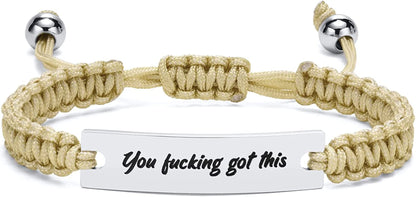 VNOX Personalized Inspirational Bracelet for Women Men - Engarved Handmade Rope Adjustable Bracelet Encouragement Motivational Gift Apparel & Accessories > Jewelry > Bracelets VNOX Jewelry Beige you fucking got this 
