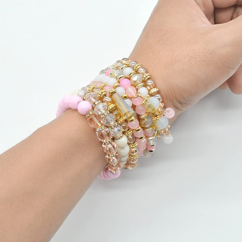 Bohemian Bracelet Sets for Women - 6 Sets Stackable Stretch Bracelets Multi-Color Boho Jewelry for Women Hippie Bracelets Dainty Jewelry Best Friend Gift Apparel & Accessories > Jewelry > Bracelets VONRU   