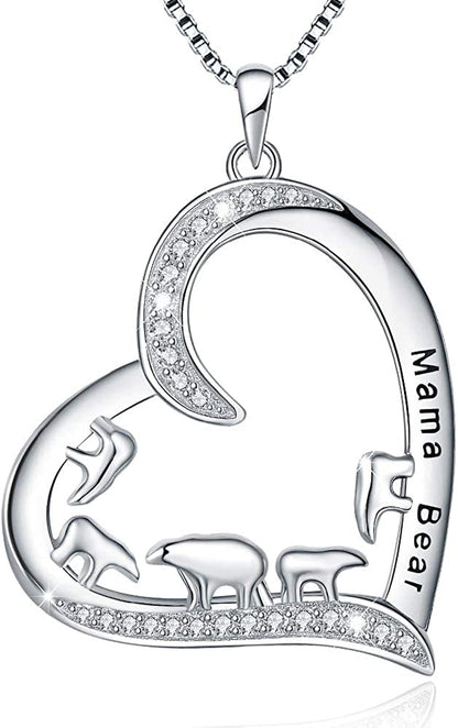 MUATOGIML 925 Sterling Silver Mom Necklace Love Heart Pendant Mama Bear Panda Elephant Sloth Animal Necklaces Mother Son Daughter Jewelry Gifts for Women Mum Family Apparel & Accessories > Jewelry > Anklets MUATOGIML JEWELRY 4 cubs  