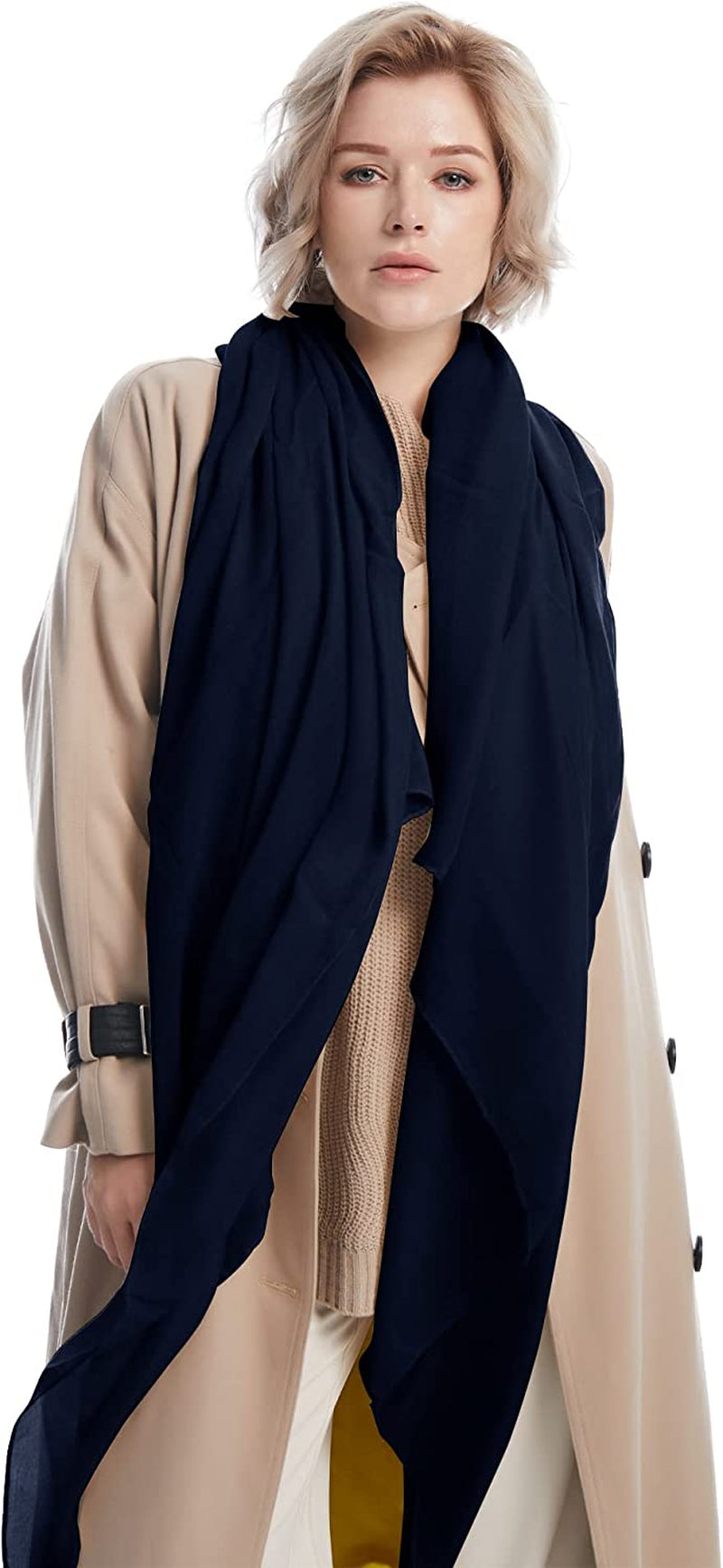 Missshorthair Womens Solid Color Scarfs Long Lightweight Scarf for Women Large Sheer Wrap Shawl Apparel & Accessories > Clothing Accessories > Scarves & Shawls MissShorthair 10 Navy  