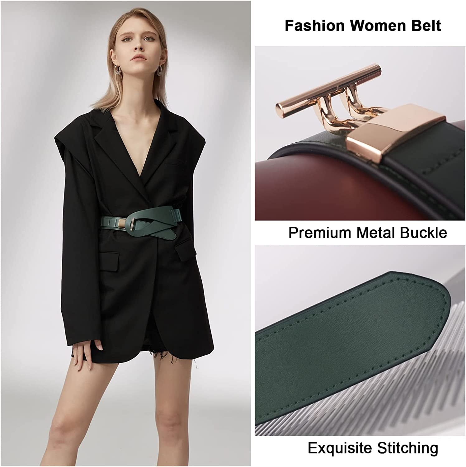 FIORETTO Dress Belts for Women, Wide Black Elastic Belt, Fashion Cinch Belt, Genuine Leather/Pu Leather Ladies Waist Belts Apparel & Accessories > Clothing Accessories > Belts FIORETTO   
