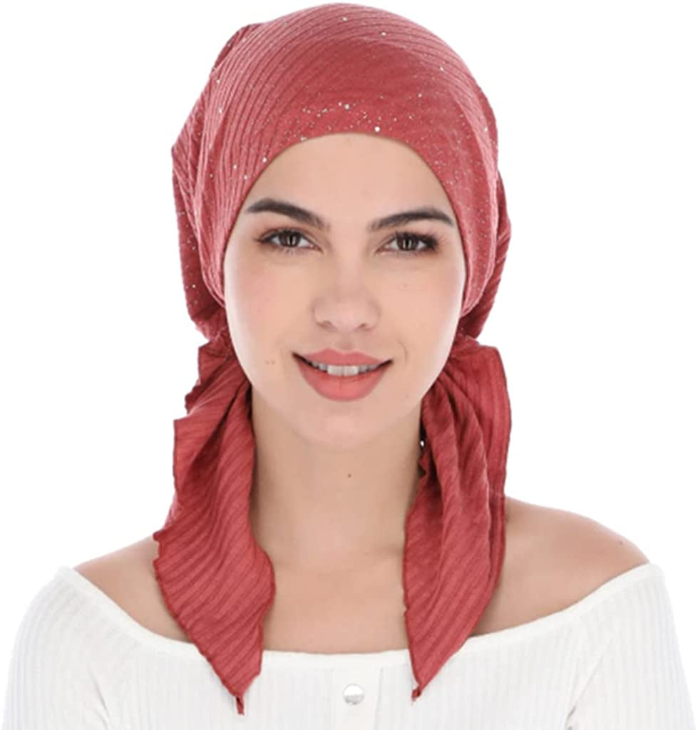 Madison Headwear Pretied Head Scarves for Women Featuring a Unique Sparkly Foil Finish and Stretchy Ribbed Fabric Apparel & Accessories > Clothing Accessories > Headwear Madison Headwear Dry Rose  