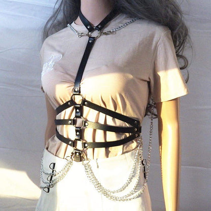 Asooll Punk Leather Body Chains Tassel Black Waist Belt Chain Beach Body Chain Bra Fashion Harness Charm Body Accessories Jewelry for Women and Girls Apparel & Accessories > Jewelry > Body Jewelry Asooll   