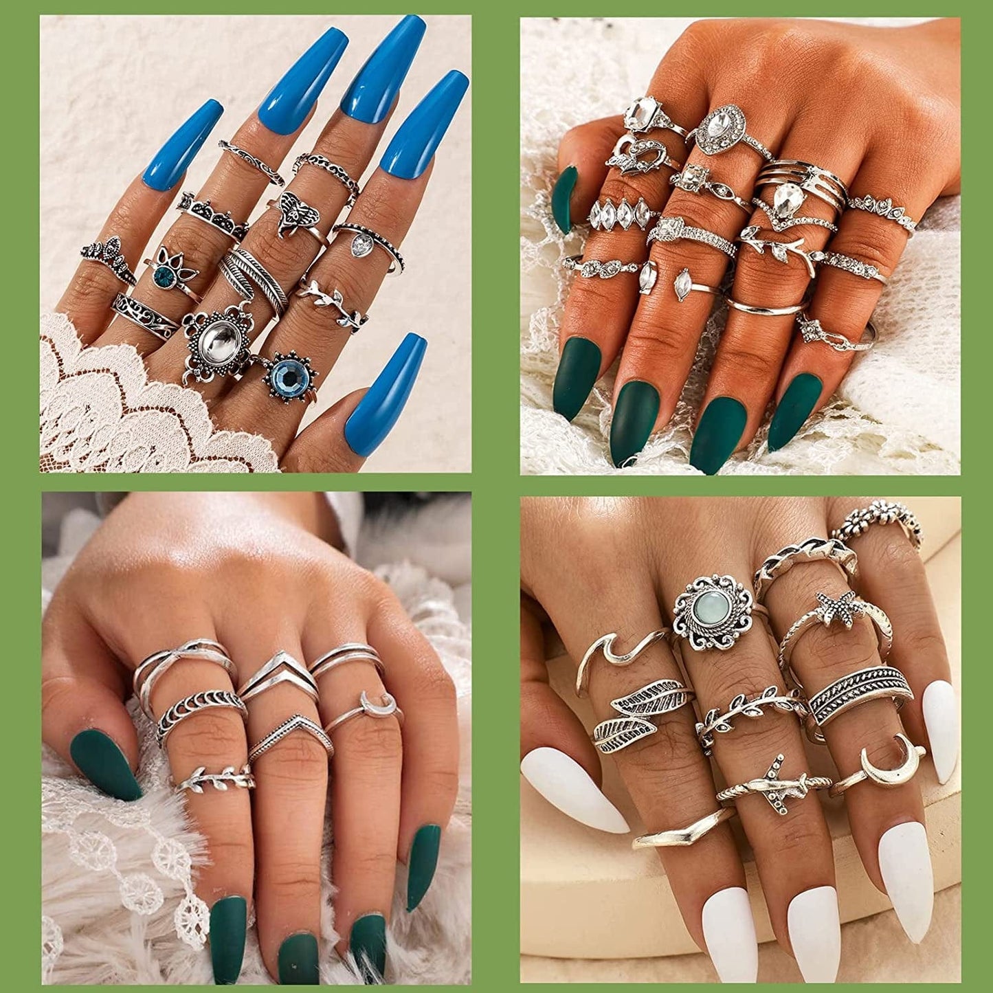 95Pcs Vintage Silver Knuckle Rings Set for Women Girls Teen, Bohemian Stackable Joint Finger Midi Rings Jewelry Set Pack