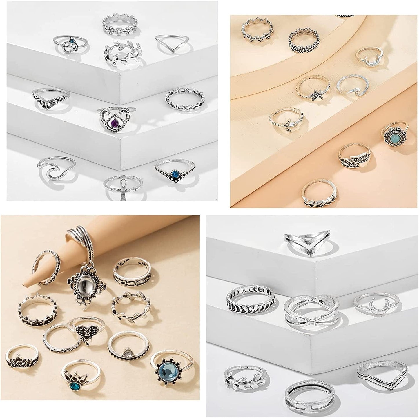 95Pcs Vintage Silver Knuckle Rings Set for Women Girls Teen, Bohemian Stackable Joint Finger Midi Rings Jewelry Set Pack