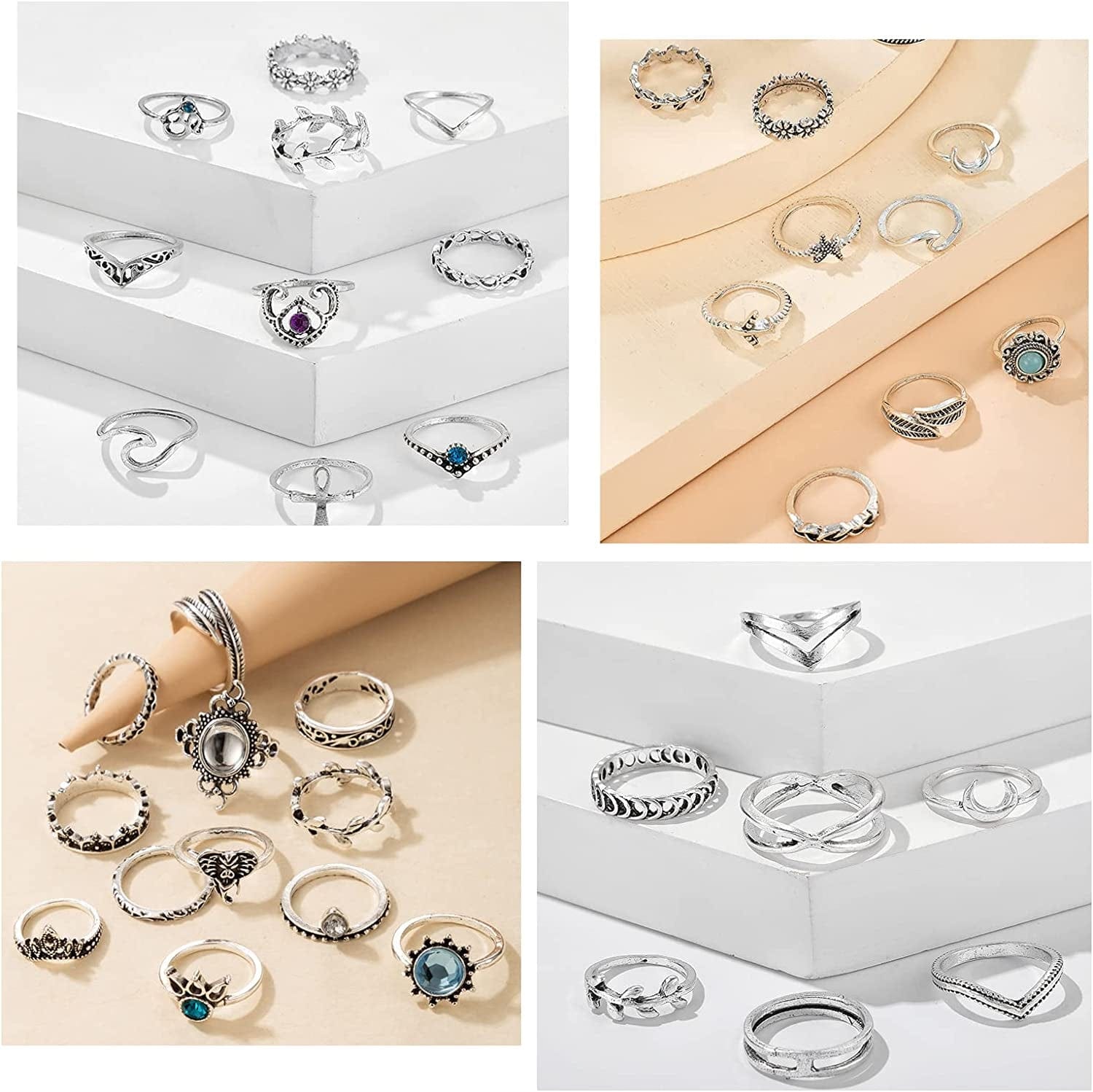 95Pcs Vintage Silver Knuckle Rings Set for Women Girls Teen, Bohemian Stackable Joint Finger Midi Rings Jewelry Set Pack