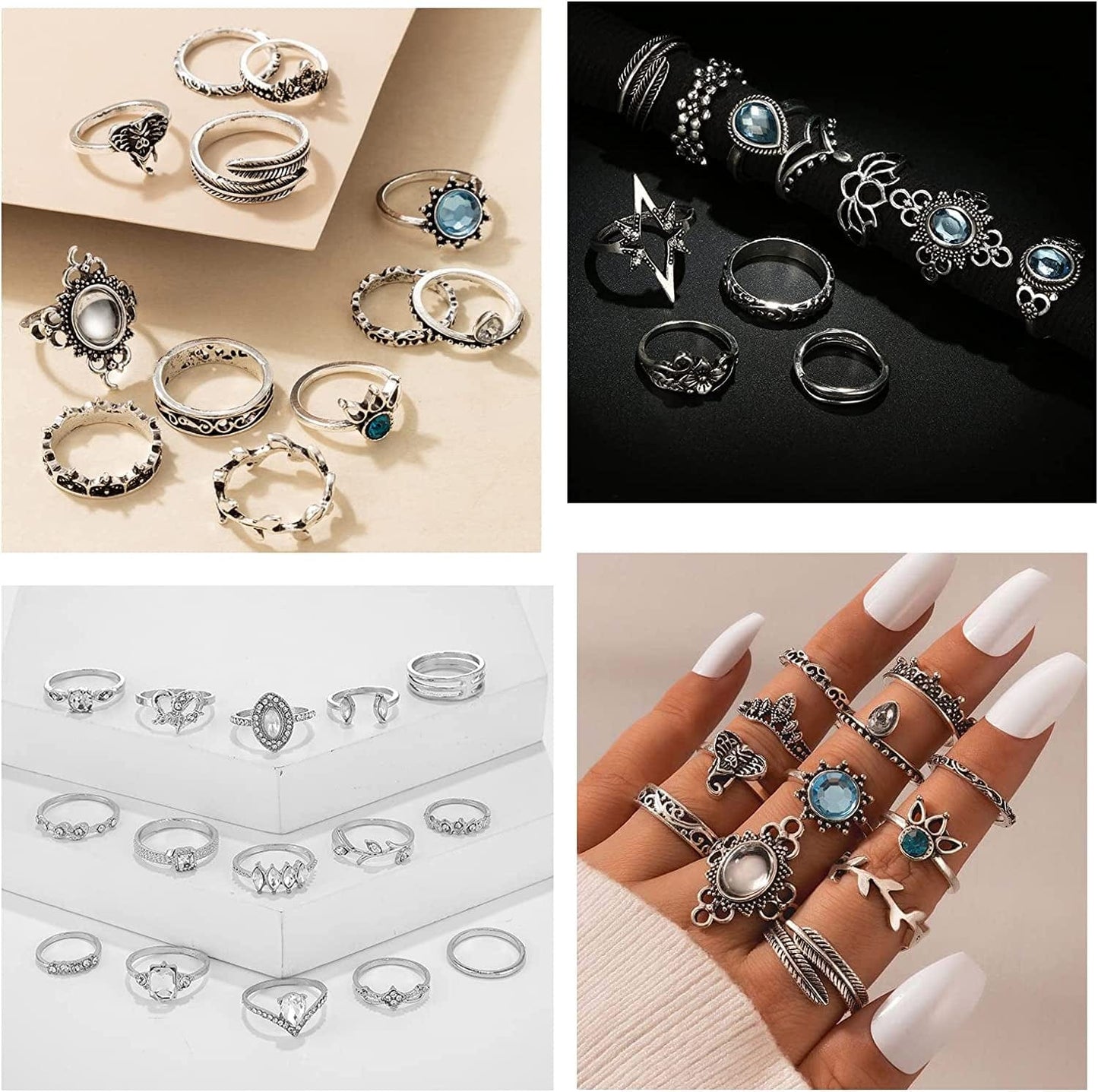 95Pcs Vintage Silver Knuckle Rings Set for Women Girls Teen, Bohemian Stackable Joint Finger Midi Rings Jewelry Set Pack