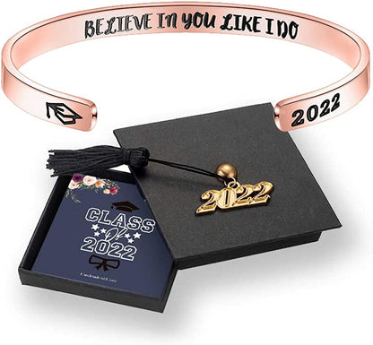 M MOOHAM Graduation Gifts for Her Him 2022, Inspirational Graduation Bracelets Class of 2022 High School College Graduation Gifts for Her with Graduation Box Apparel & Accessories > Jewelry > Bracelets M MOOHAM "With Box-Believe in you like I do(Rose Gold)  